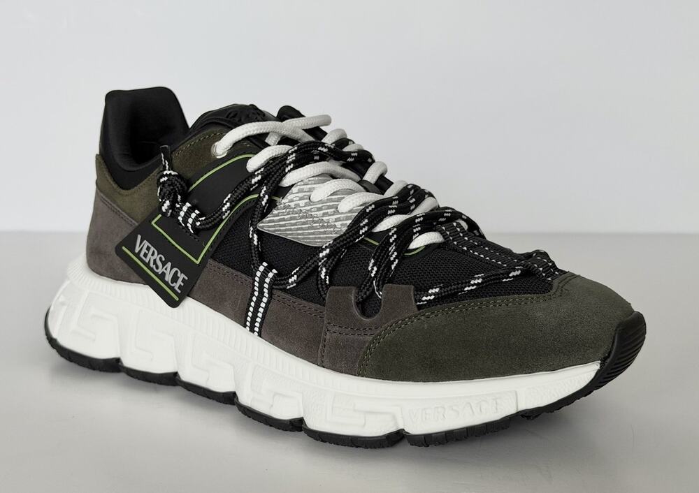 Versace Men's Greca Sneakers Gray/Green 10.5 US (43.5 Euro) IT 1021490 IT NIB